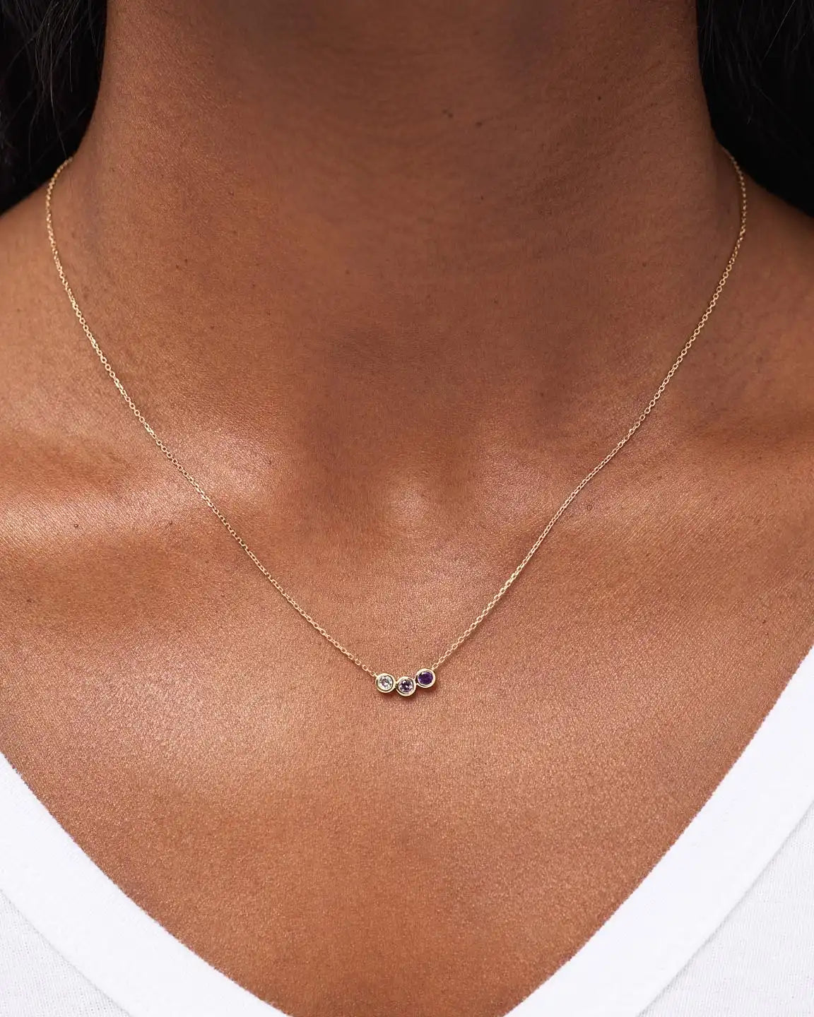 Solid Yellow Gold - 3 Stone Birthstone Necklace