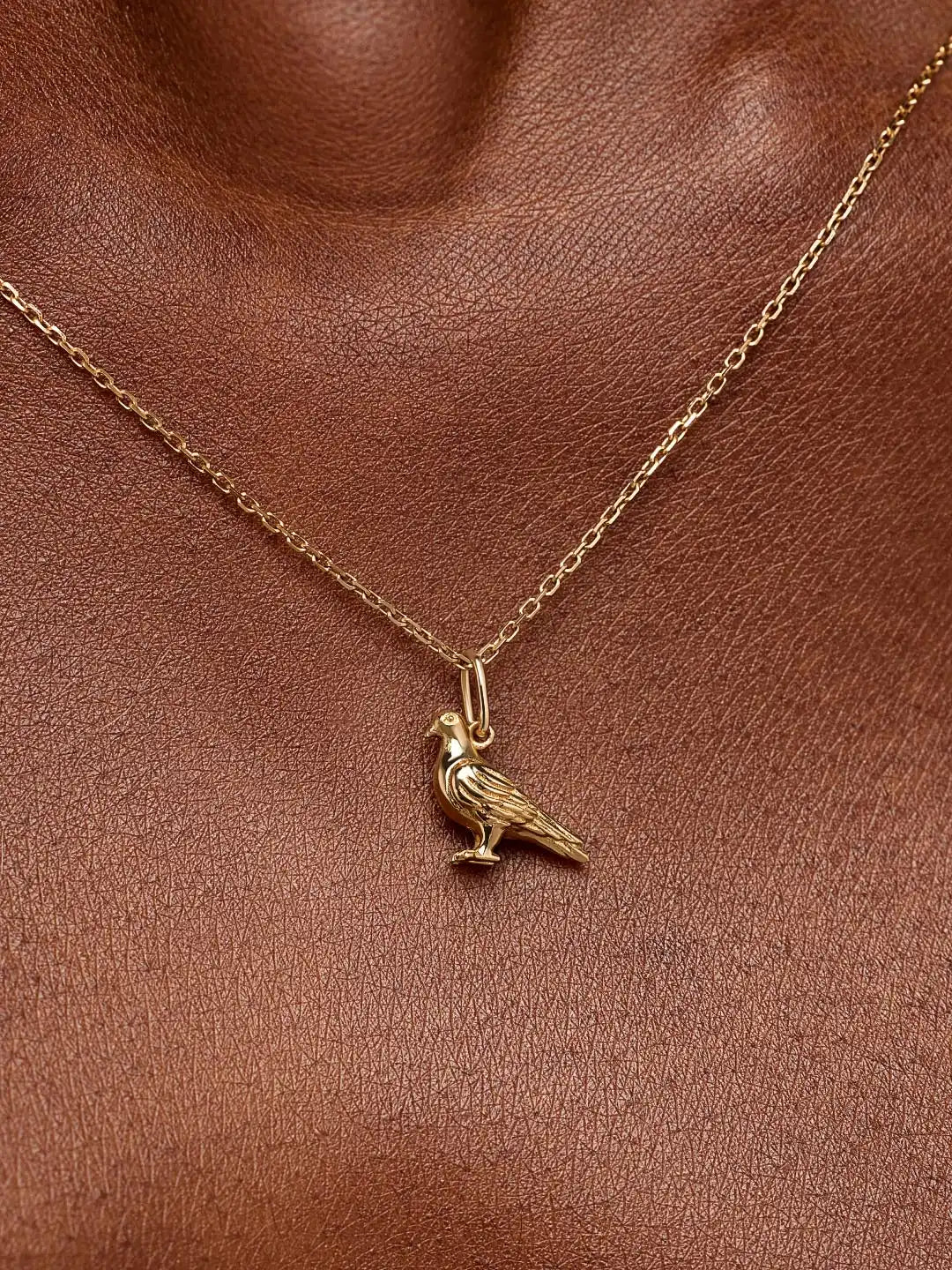 Solid Yellow Gold - Pigeon Charm Necklace