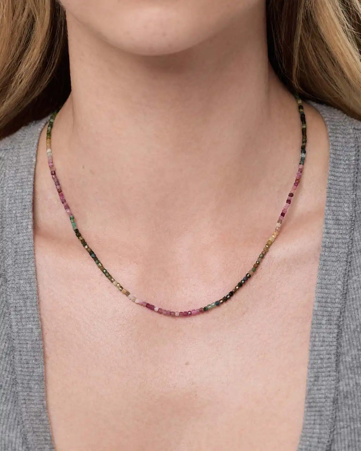 Solid Yellow Gold - Tourmaline Beaded Necklace