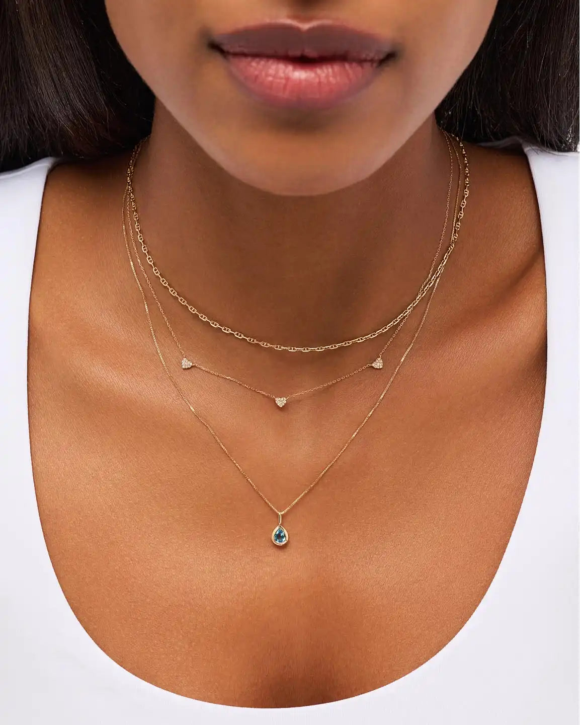 Solid Yellow Gold - Pink Amethyst Teardrop Necklace