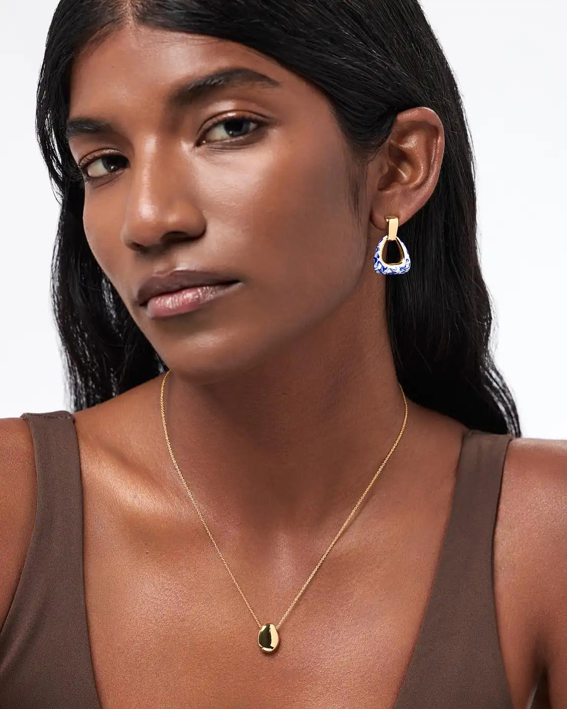 Drop Earrings - Dakota Door Knocker Marble Blue