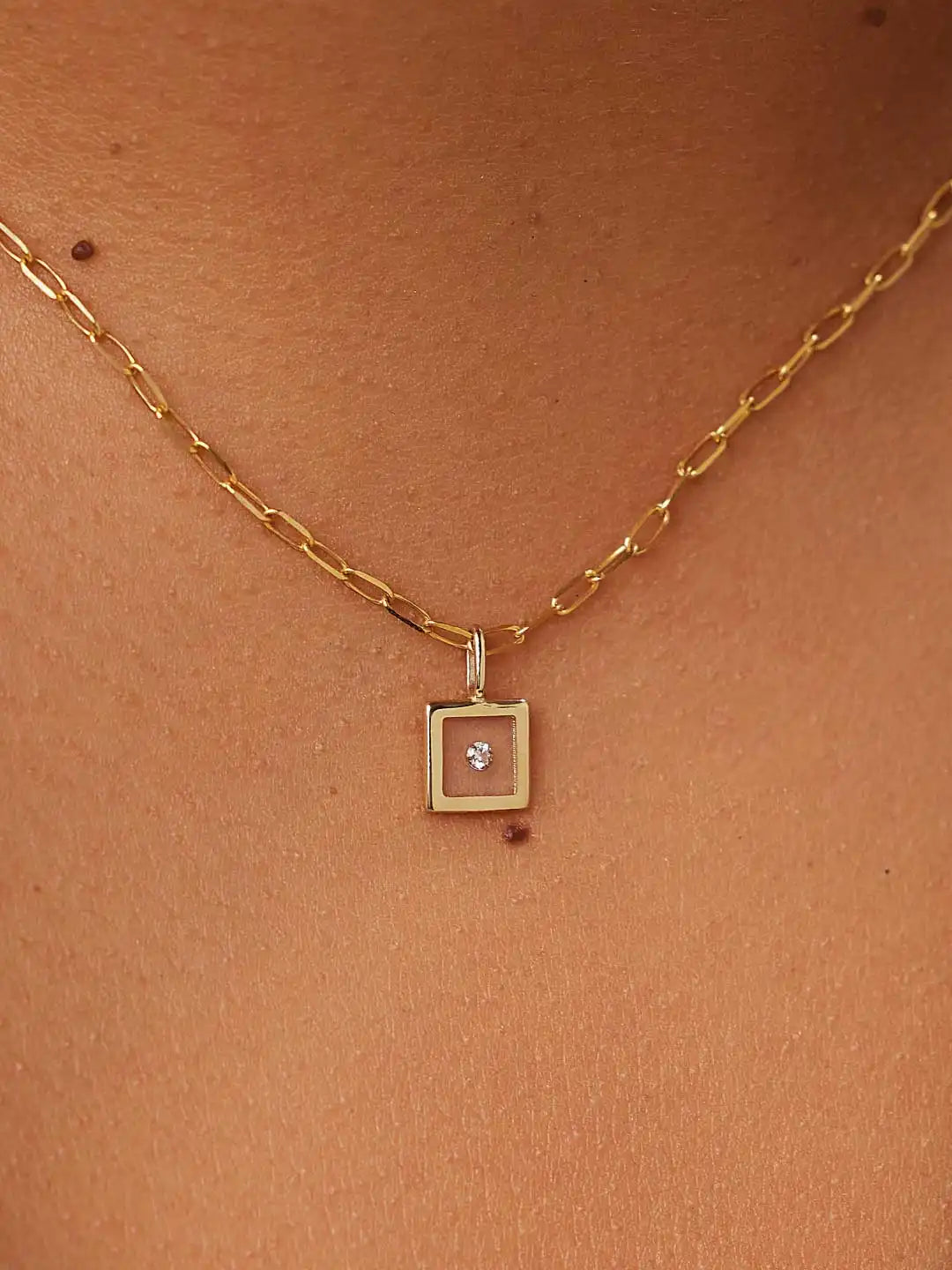 Gold Pendant - Square Floating Diamond Charm
