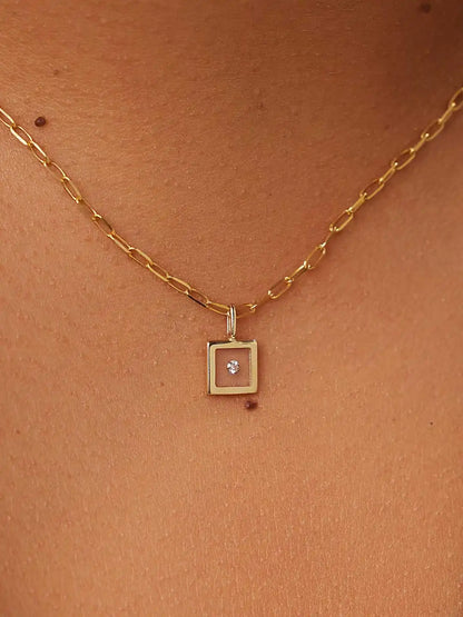 Gold Pendant - Square Floating Diamond Charm