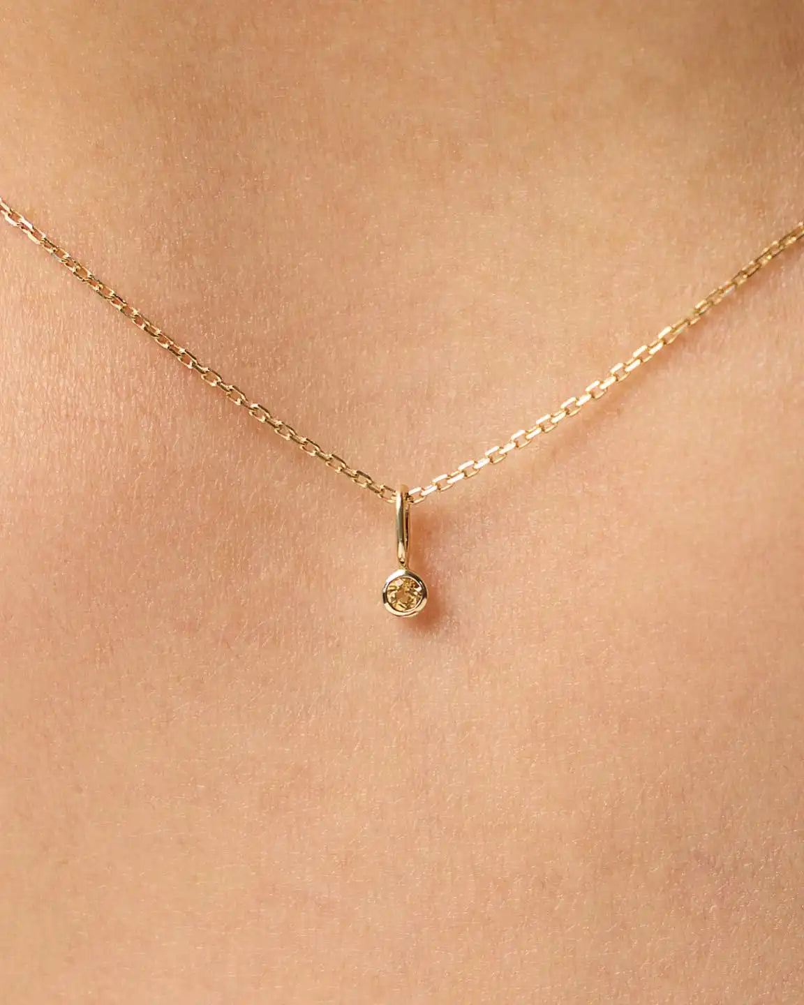 Solid Yellow Gold - Diamond Mini Birthstone Necklace