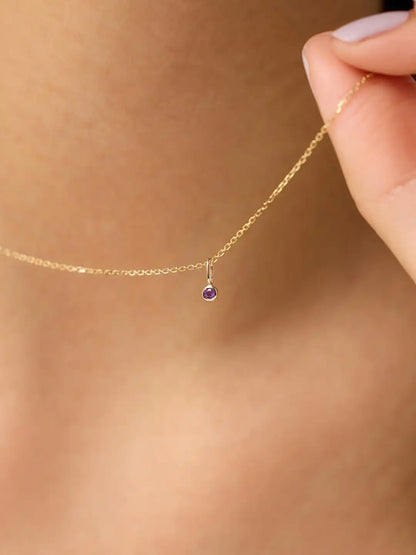 Solid Yellow Gold - Diamond Mini Birthstone Necklace