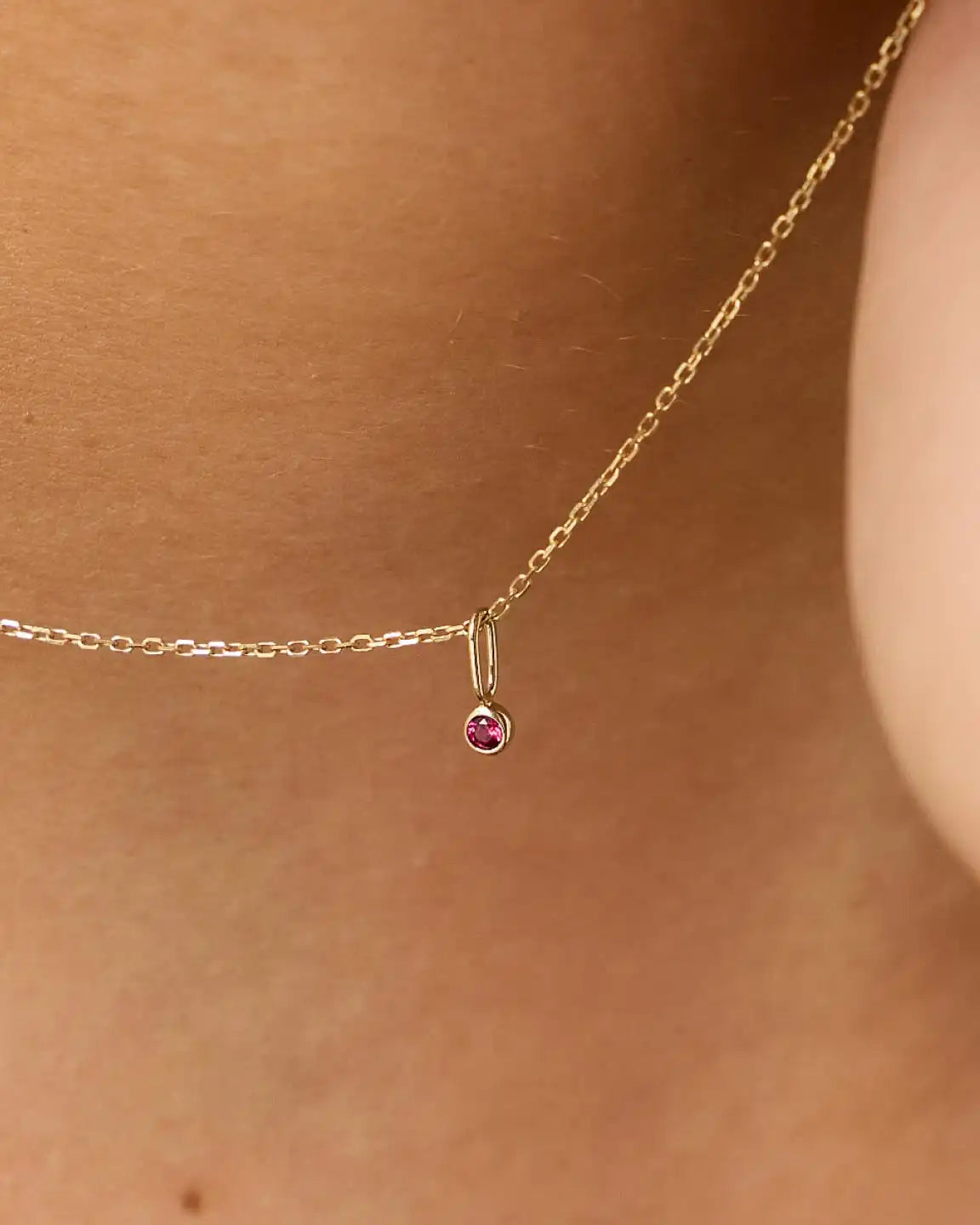 Solid Yellow Gold - Diamond Mini Birthstone Necklace