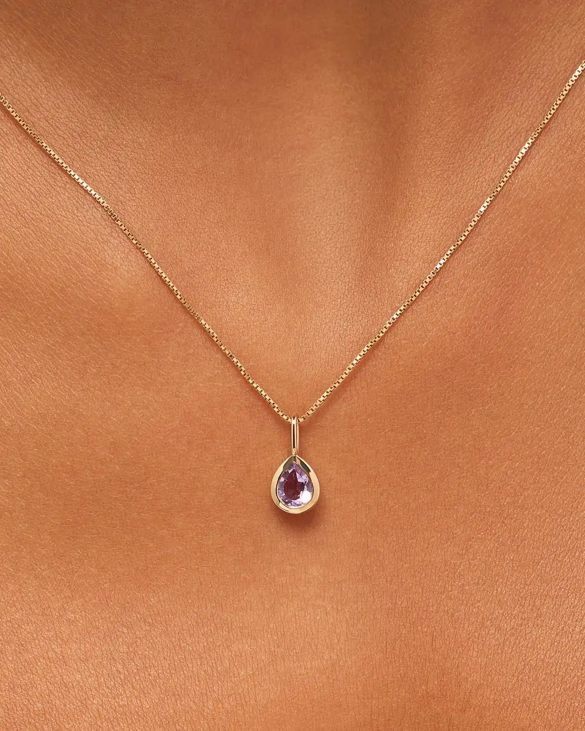 Solid Yellow Gold Birthstone - Light Blue Sapphire Teardrop Charm