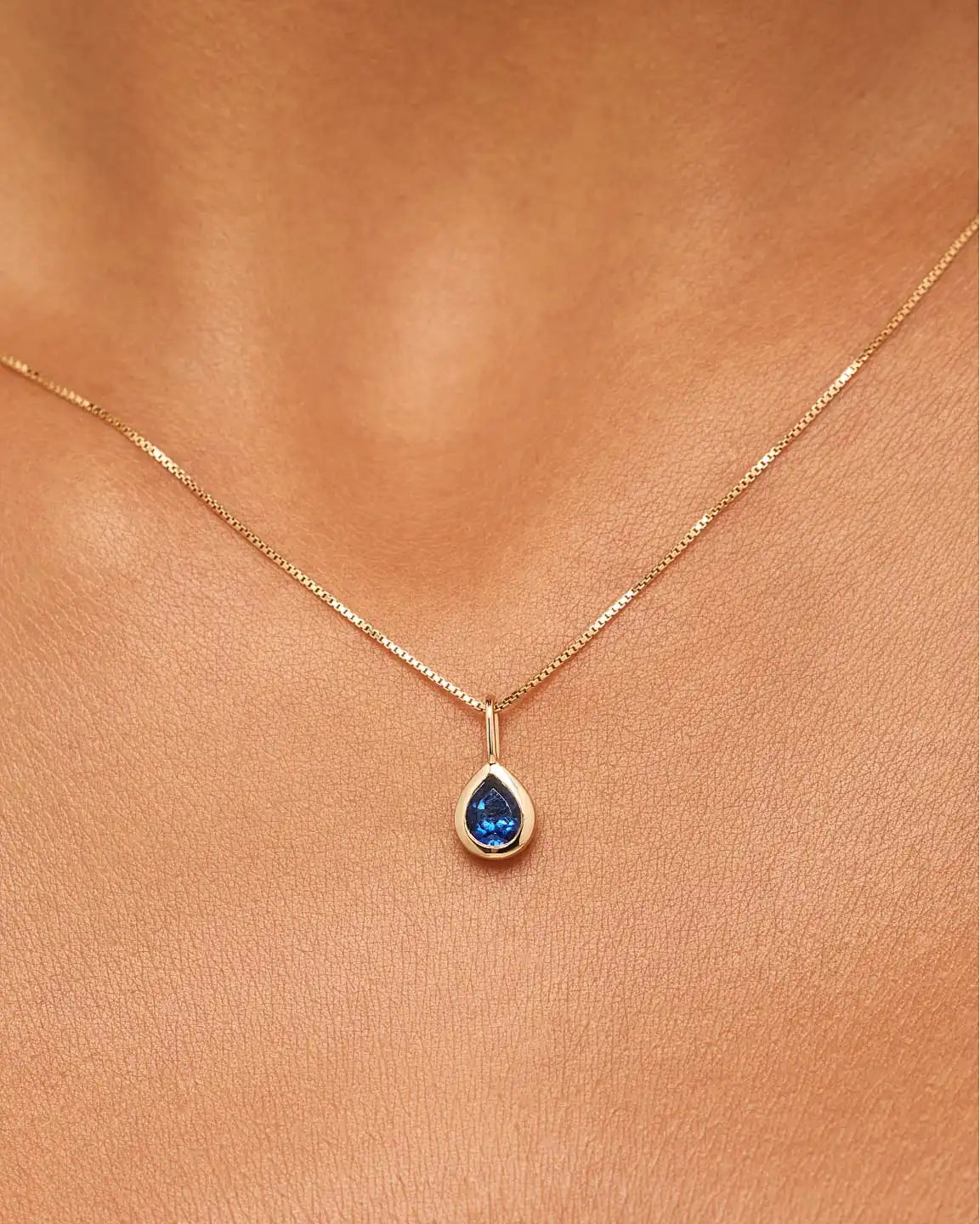 Solid Yellow Gold Birthstone - Light Blue Sapphire Teardrop Charm