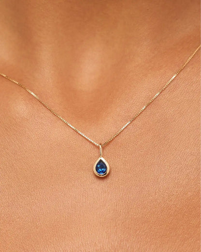 Solid Yellow Gold Birthstone - Light Blue Sapphire Teardrop Charm