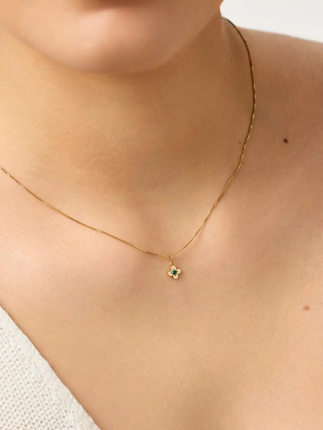 Solid Yellow Gold - Diamond Flower Charm Necklace