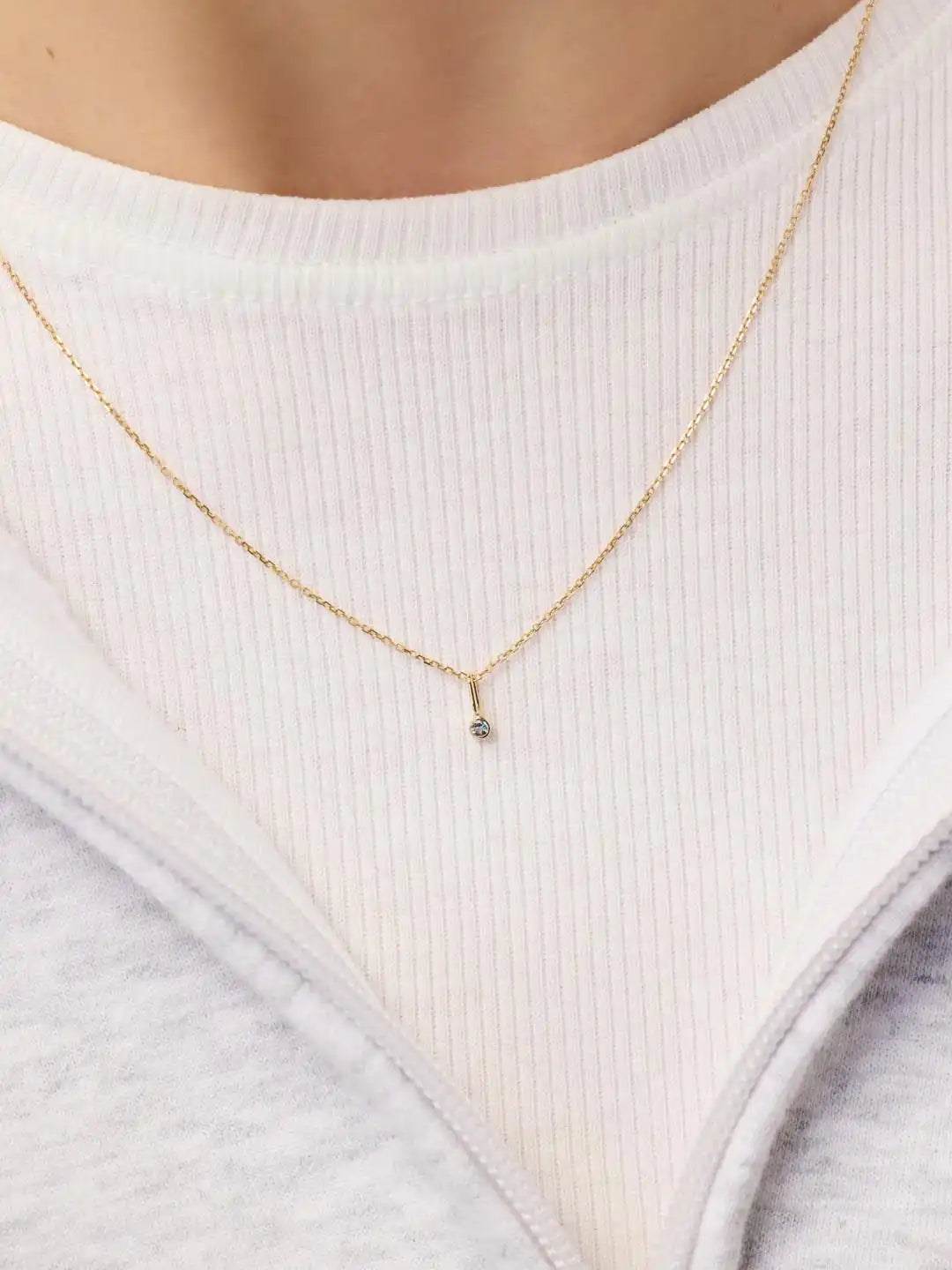 Solid Yellow Gold - Diamond Mini Birthstone Necklace