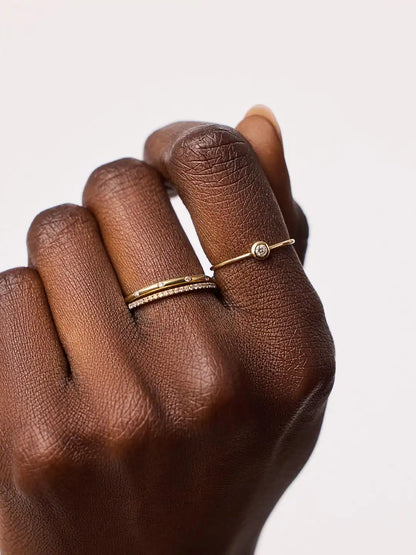 Solid Yellow Gold - Solo Diamond Stacking Ring