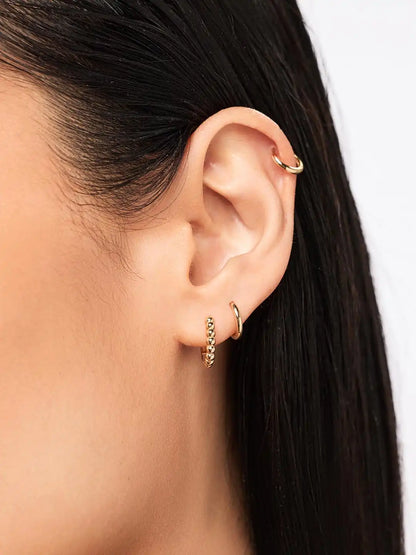 Solid Yellow Gold - Gold Bead Hoops Small