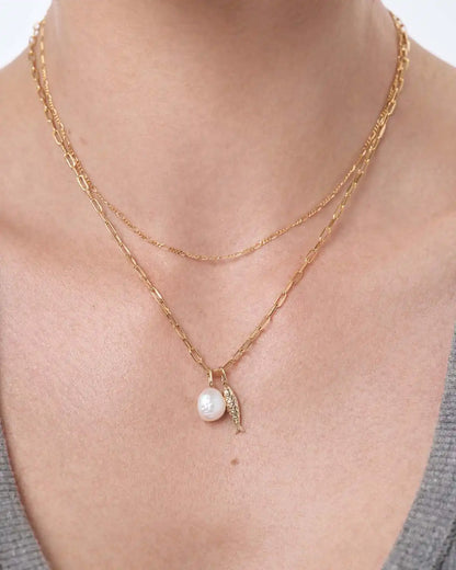 Solid Yellow Gold - Organic Pearl Necklace