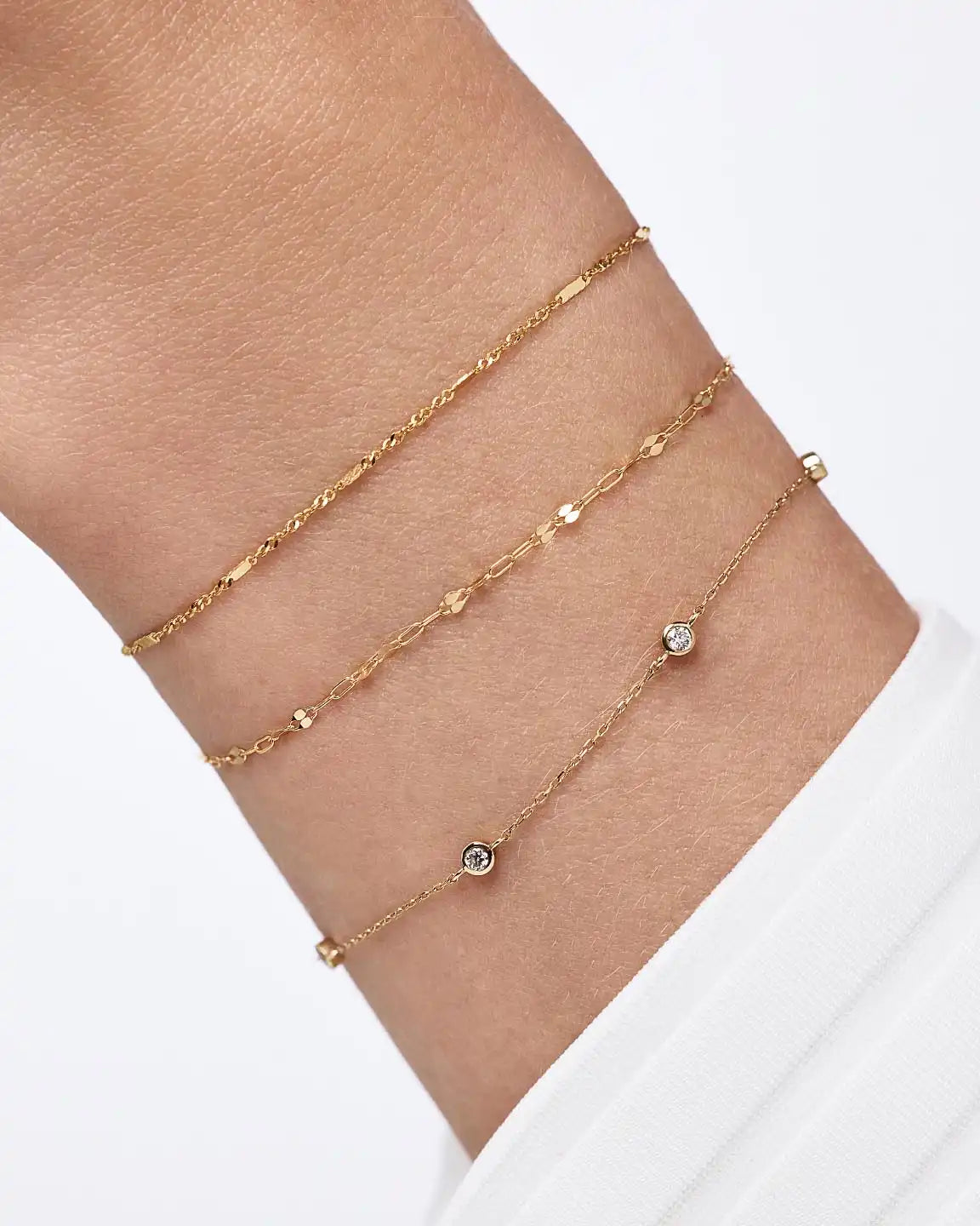 Solid Yellow Gold - Sparkle Link Chain Bracelet
