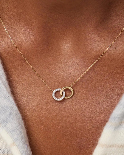 Solid Yellow Gold - Duo Links Diamond Necklace