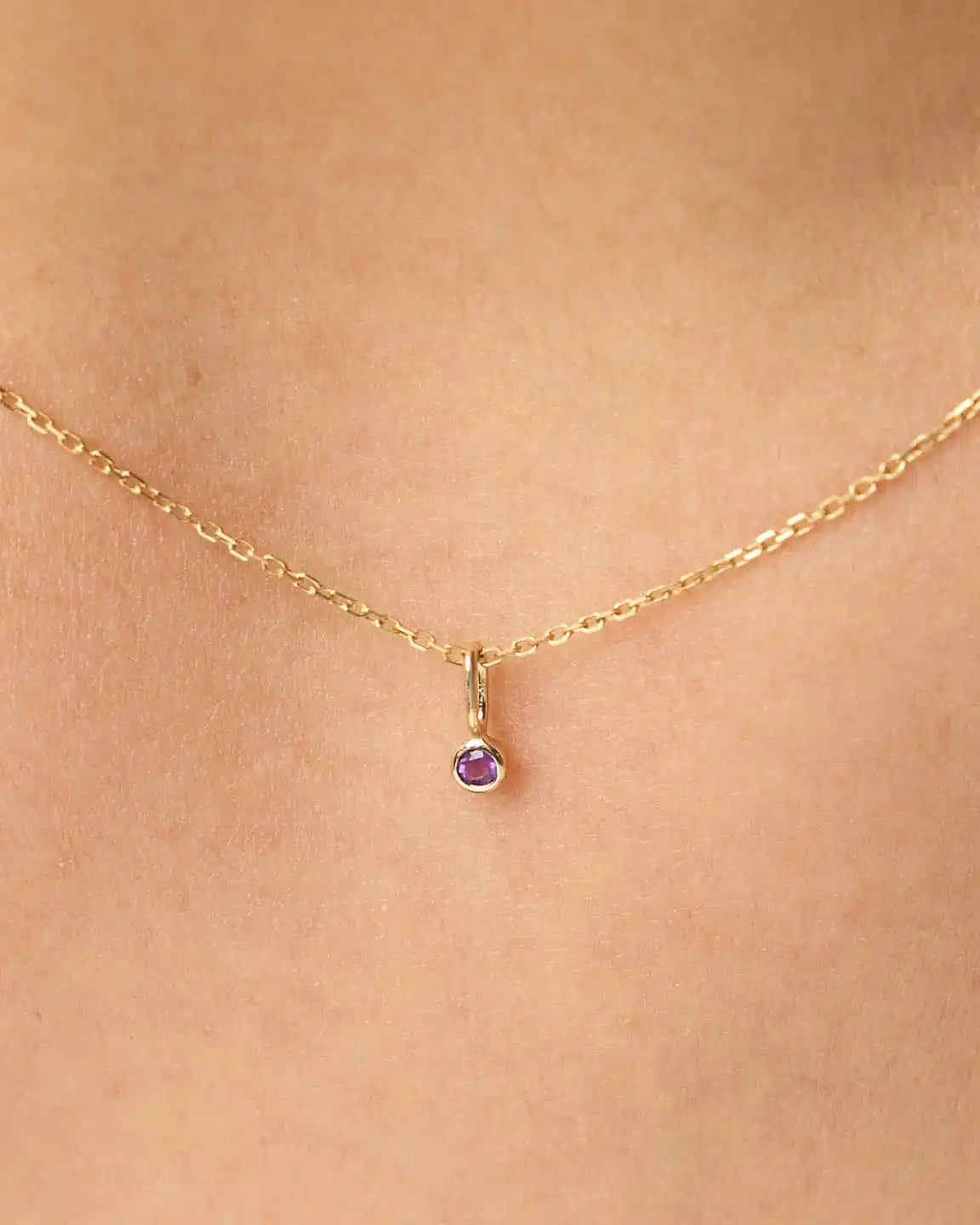 Solid Yellow Gold - Diamond Mini Birthstone Necklace