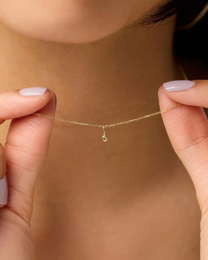 Solid Yellow Gold - Diamond Mini Birthstone Necklace