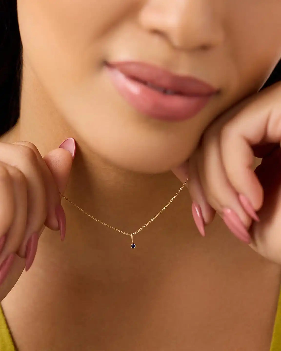 Solid Yellow Gold - Diamond Mini Birthstone Necklace