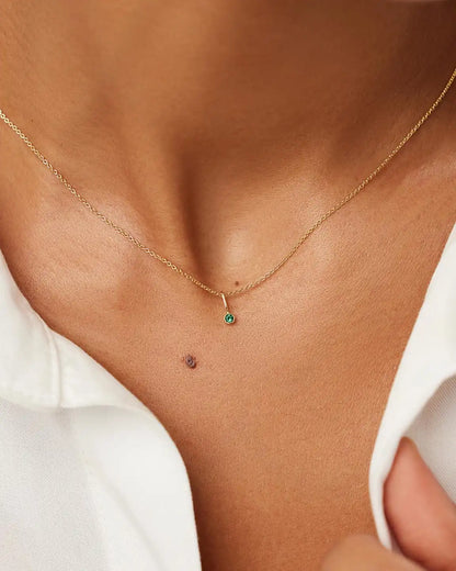 Solid Yellow Gold - Diamond Mini Birthstone Necklace
