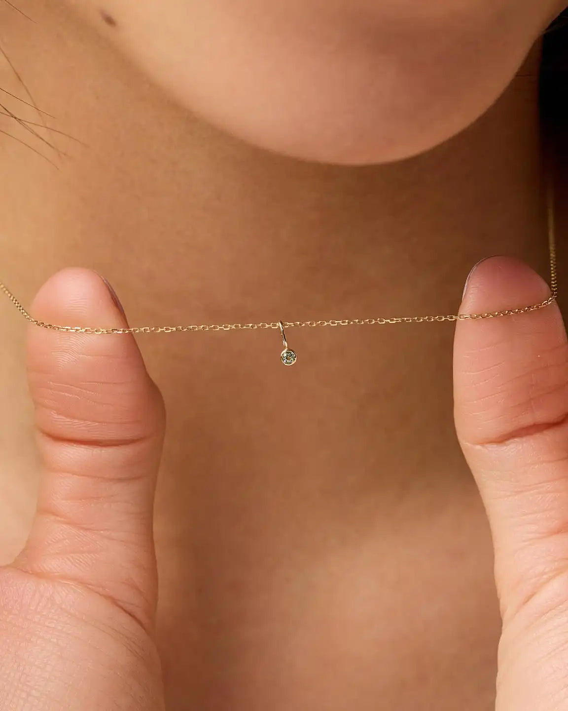 Solid Yellow Gold - Diamond Mini Birthstone Necklace