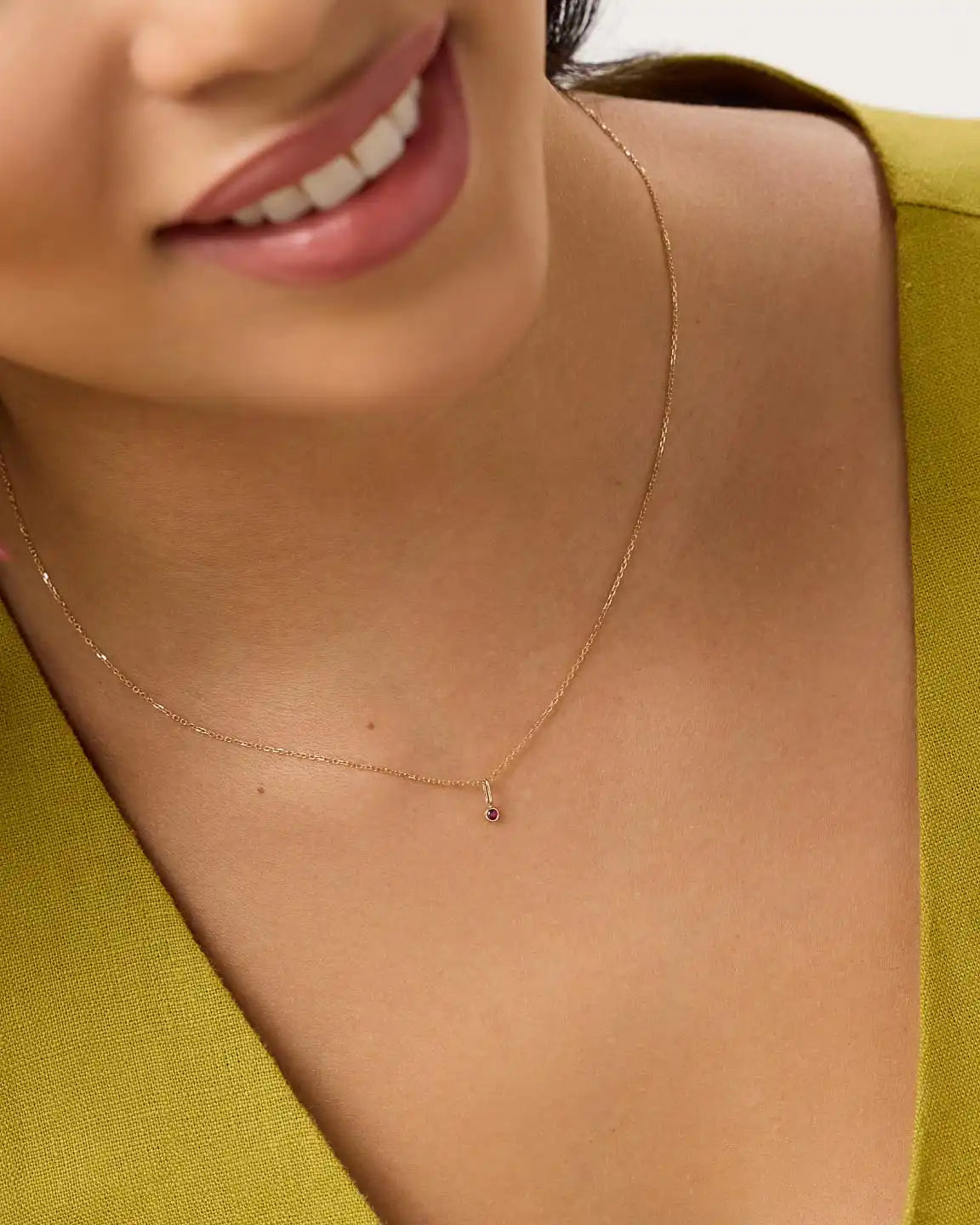 Solid Yellow Gold - Diamond Mini Birthstone Necklace