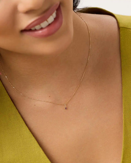 Solid Yellow Gold - Diamond Mini Birthstone Necklace