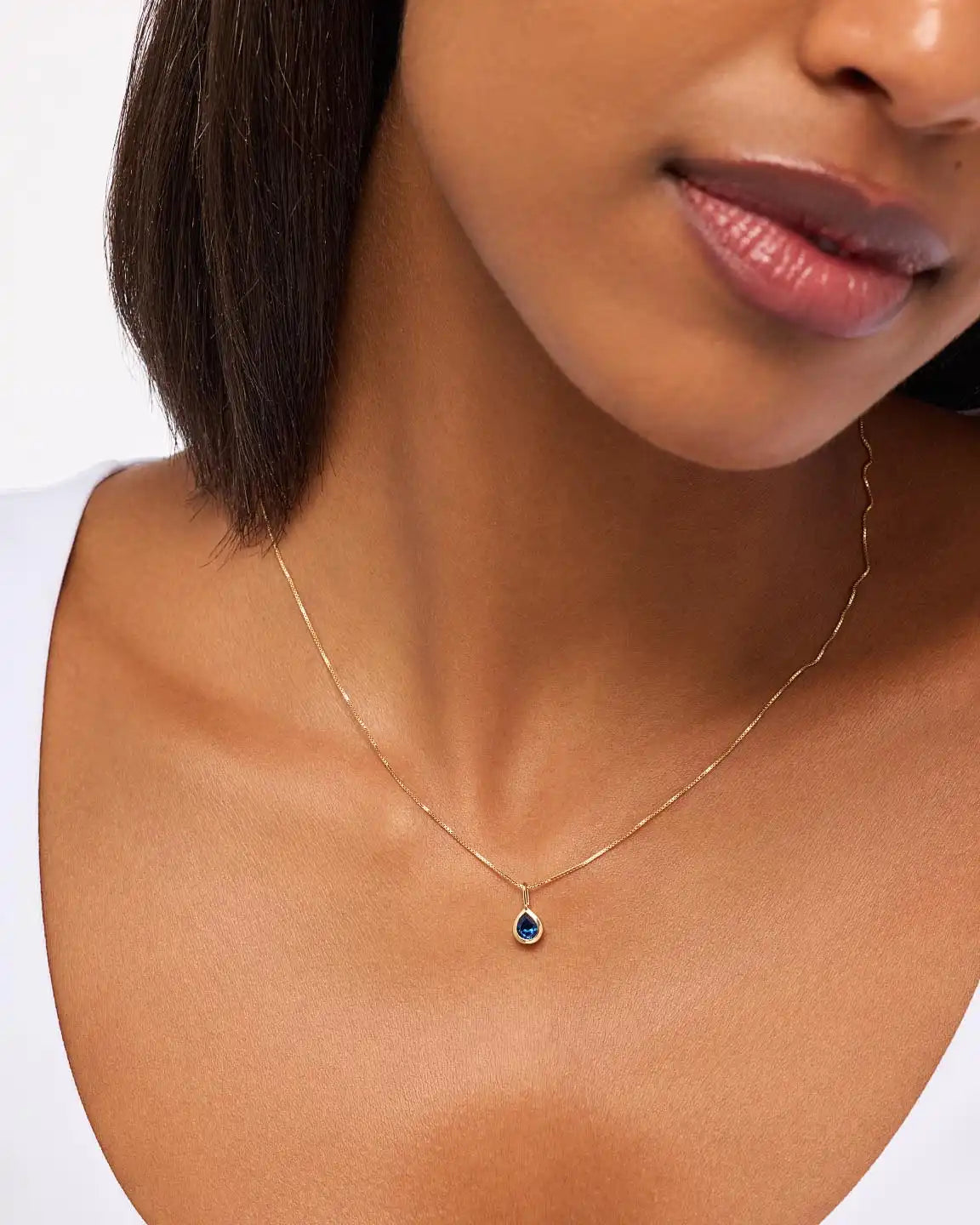 Solid Yellow Gold - Pink Amethyst Teardrop Necklace