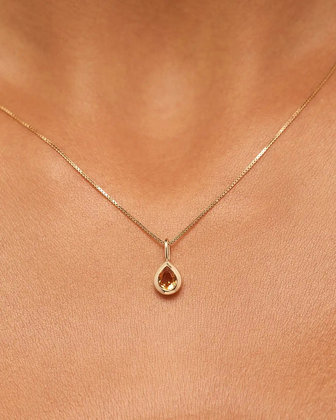 Solid Yellow Gold - Pink Amethyst Teardrop Necklace