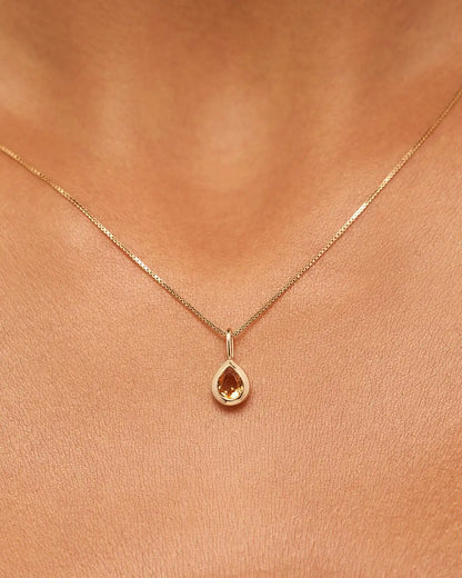 Solid Yellow Gold - Pink Amethyst Teardrop Necklace