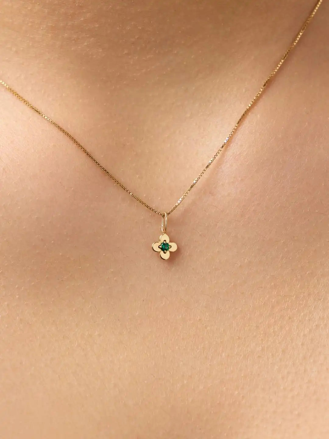 Solid Yellow Gold - Diamond Flower Charm Necklace