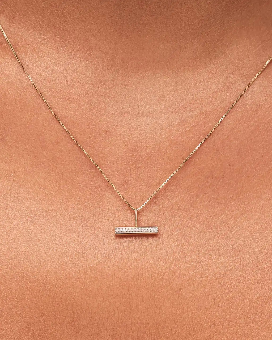 Solid Yellow Gold - Diamond Toggle Charm Necklace