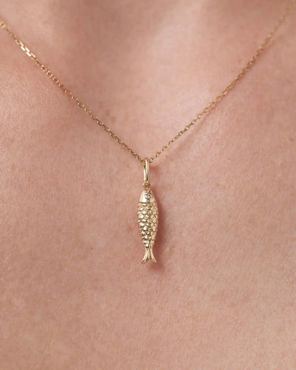 Solid Yellow Gold - Gemstone Fish Necklace