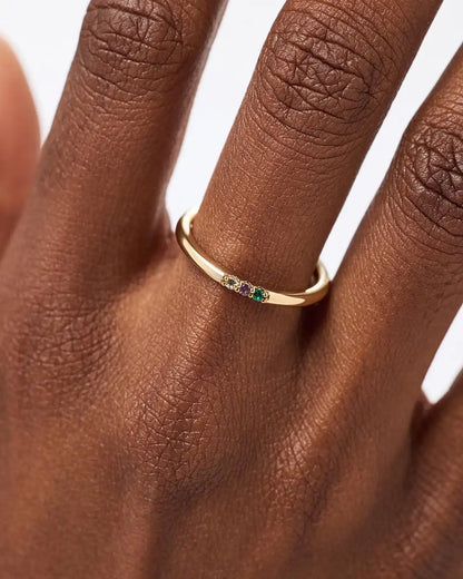 Solid Yellow Gold - 3 Stone Birthstone Ring