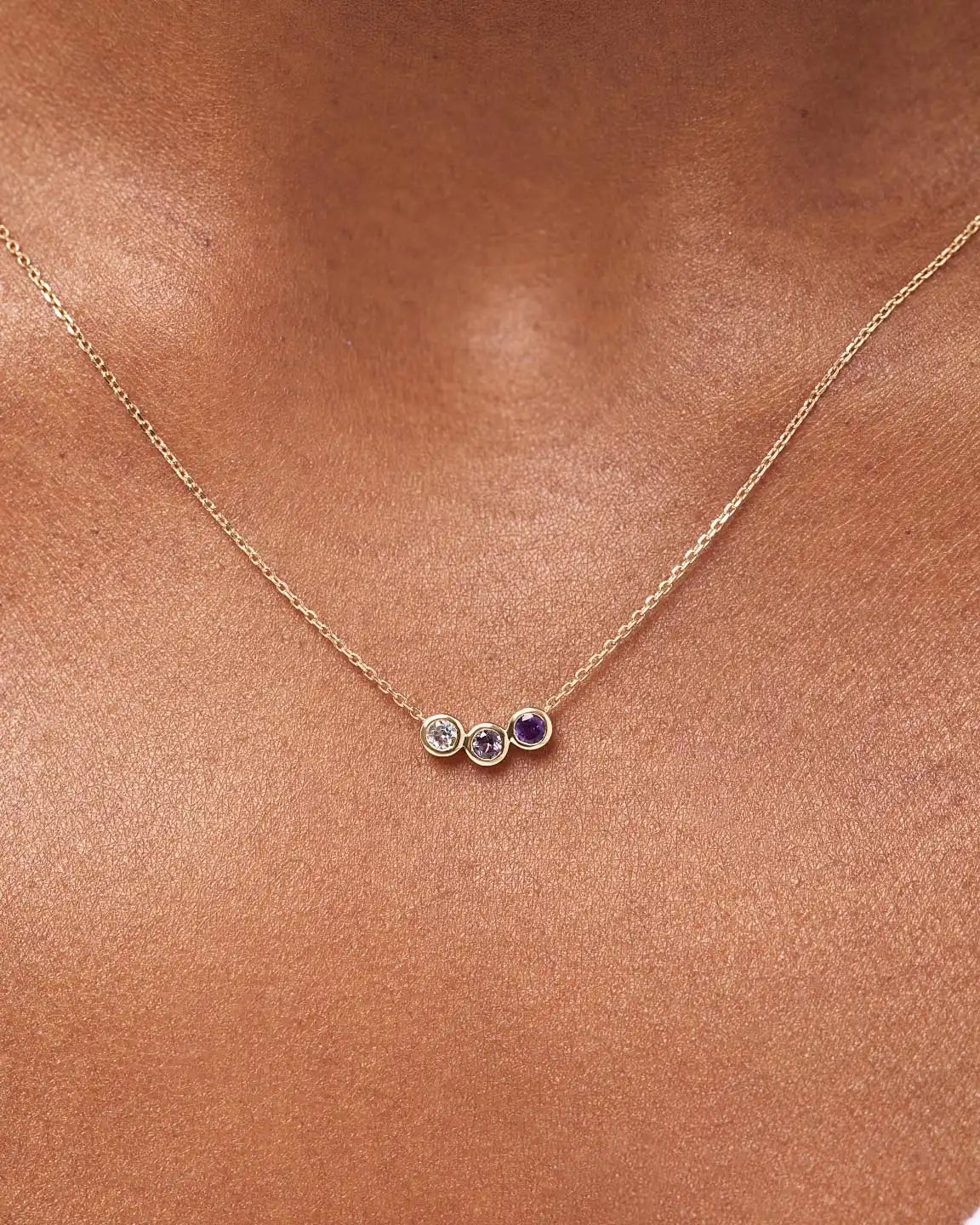 Solid Yellow Gold - 3 Stone Birthstone Necklace