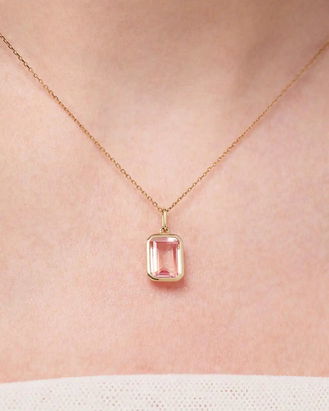 Solid Yellow Gold - Light Pink Sapphire Spritz Necklace