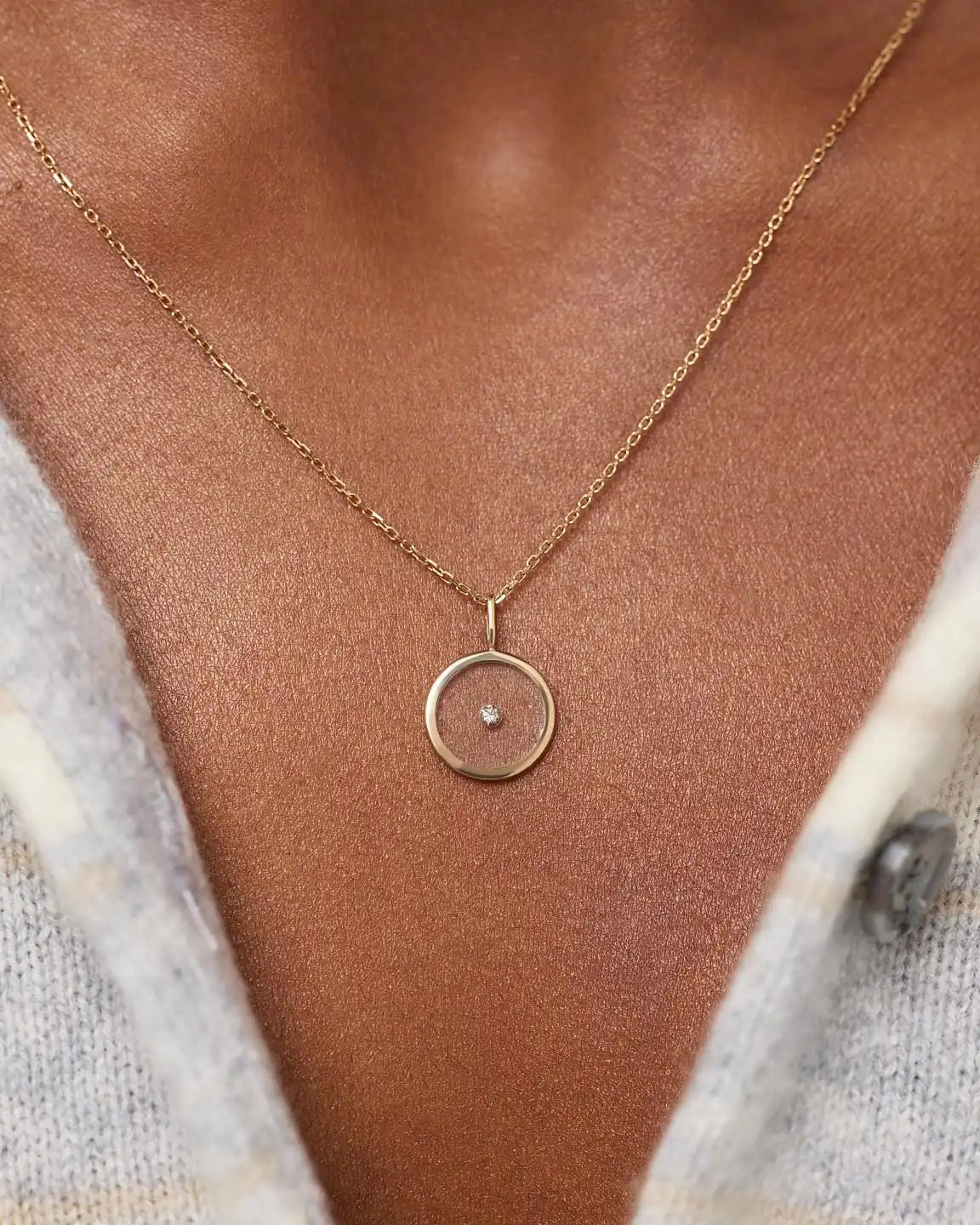 Gold Pendant Necklace - Gold Floating Diamond Large Necklace