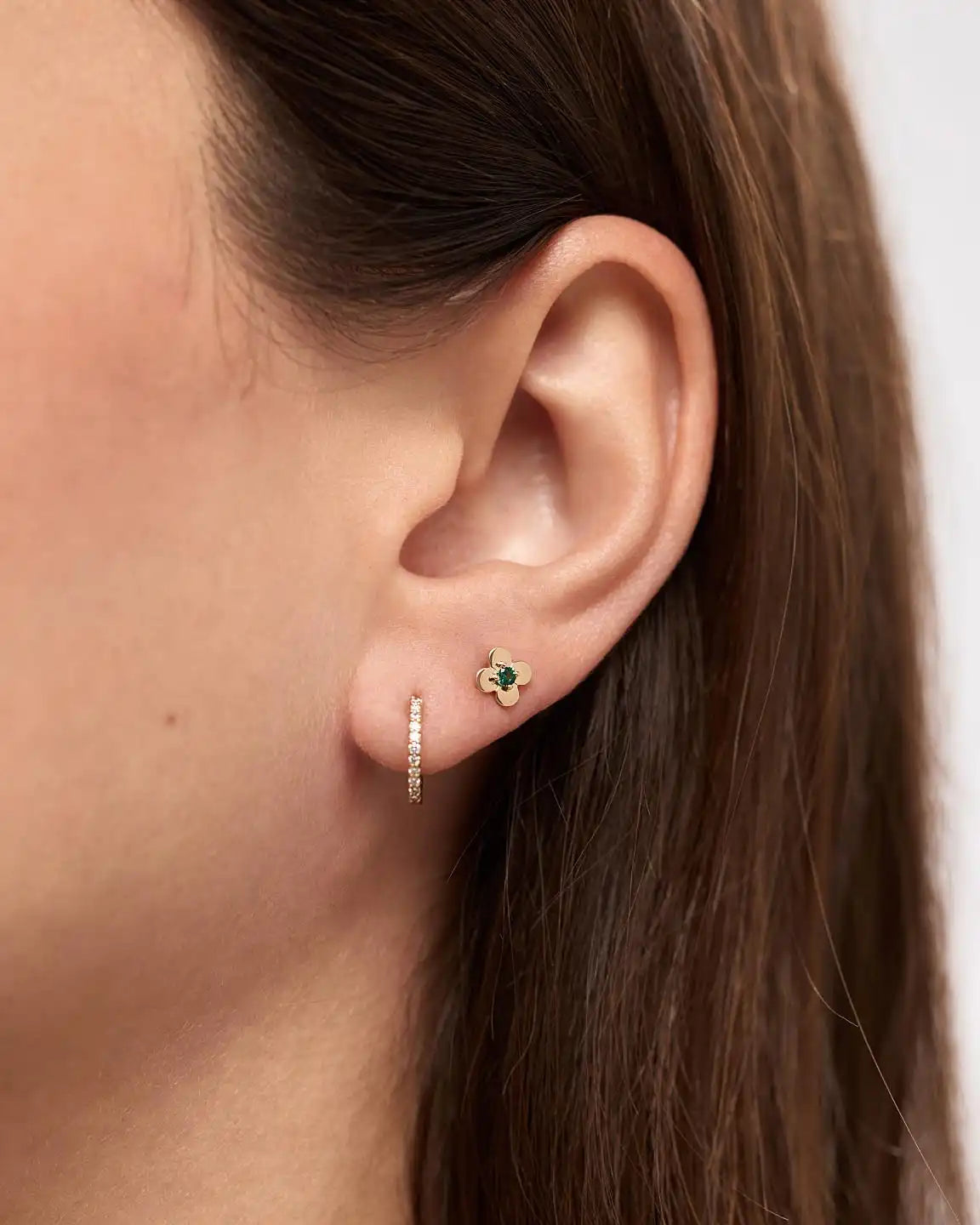 Solid Yellow Gold - Diamond Mini Flower Studs