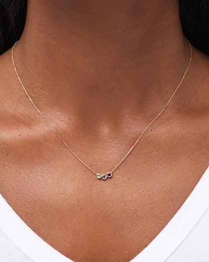 Solid Yellow Gold - 3 Stone Birthstone Necklace