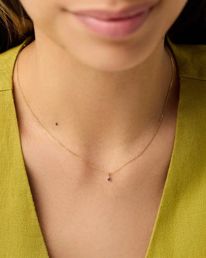 Solid Yellow Gold - Diamond Mini Birthstone Necklace
