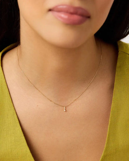 Solid Yellow Gold - Diamond Mini Birthstone Necklace