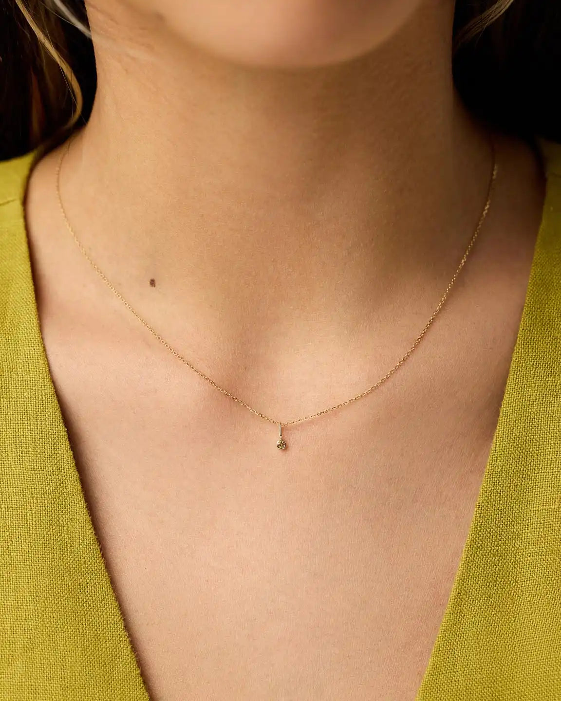 Solid Yellow Gold - Diamond Mini Birthstone Necklace