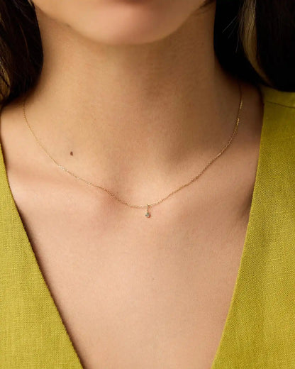 Solid Yellow Gold - Diamond Mini Birthstone Necklace
