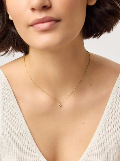 Solid Yellow Gold - Diamond Flower Charm Necklace