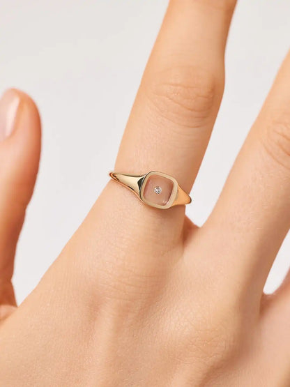 Solid Yellow Gold - Floating Diamond Signet Ring
