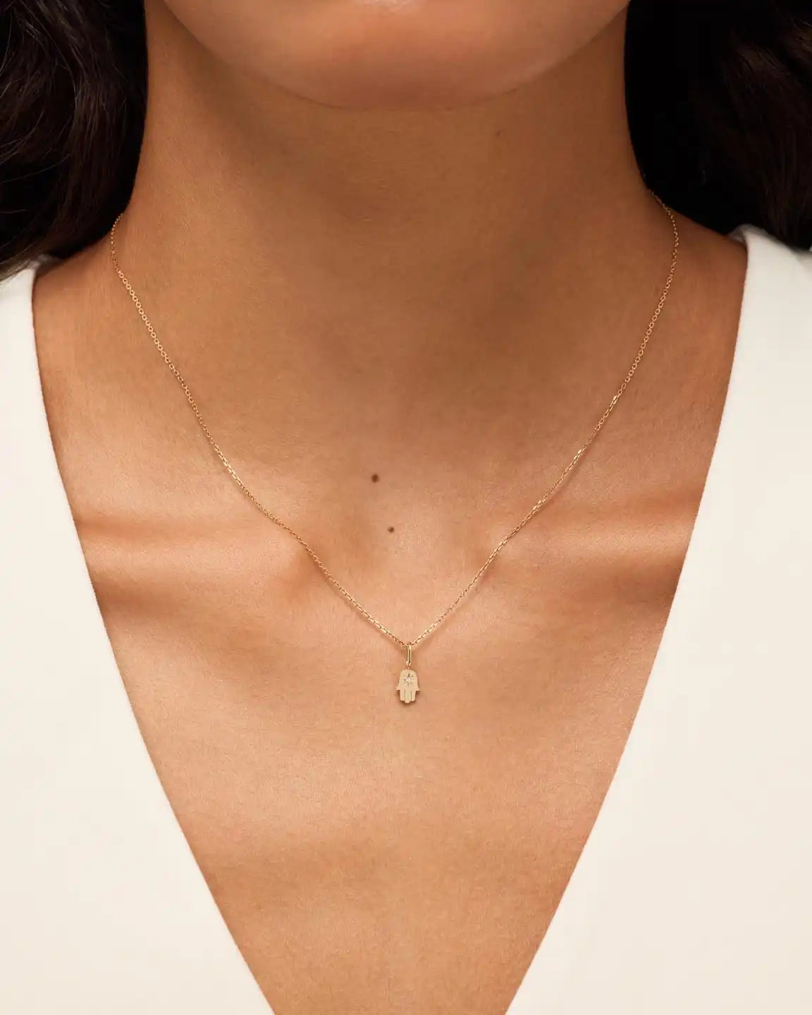 Solid Yellow Gold - Diamond Hamsa Charm