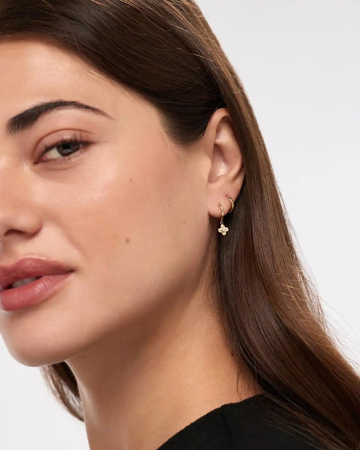 Solid Yellow Gold - Mini Flower Drop Earrings