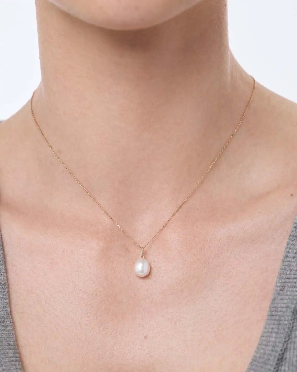 Solid Yellow Gold - Organic Pearl Necklace