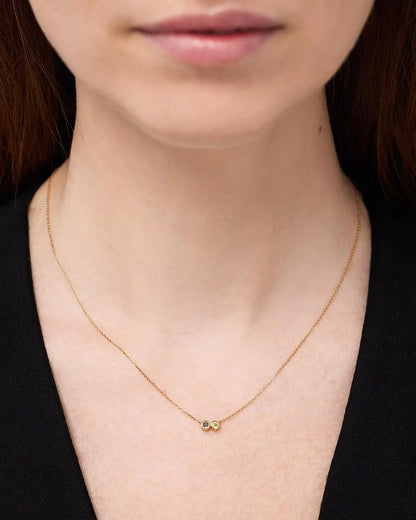 Solid Yellow Gold - 2 Stone Birthstone Necklace