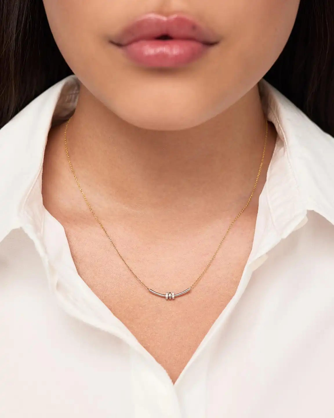 Solid Yellow Gold - Diamond Links Bar Necklace